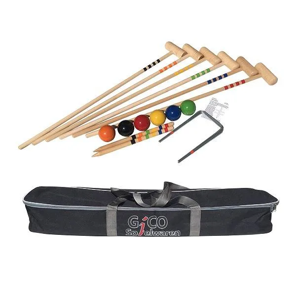 Set de croquet adulte - Location de jeu pour événement en région PACA. Set de croquet bois adulte:&nbsp;    - 6 maillets de 100cm    - 10 arceaux    - 6 boules    - 2 piquets    + housse de transport